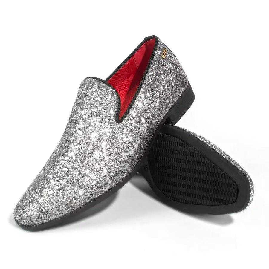 UUBARIS Mens Glitter Loafers Dress Slip On Party Wedding Penny Sparkly Shoes