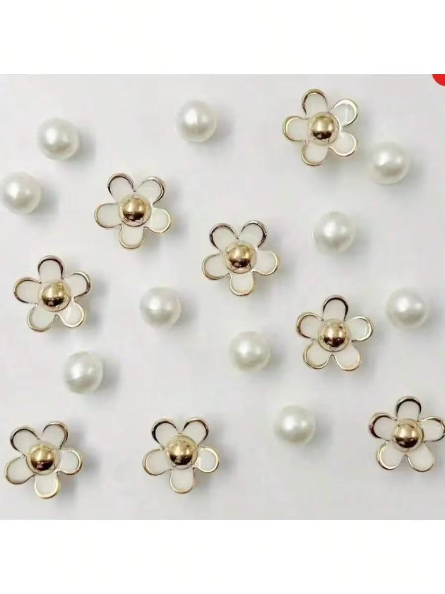 18pcs/Set Resin Pearl Flower White Fashion Ins Cute Elegant DIY Shoe Decoration (12mm Pearl)